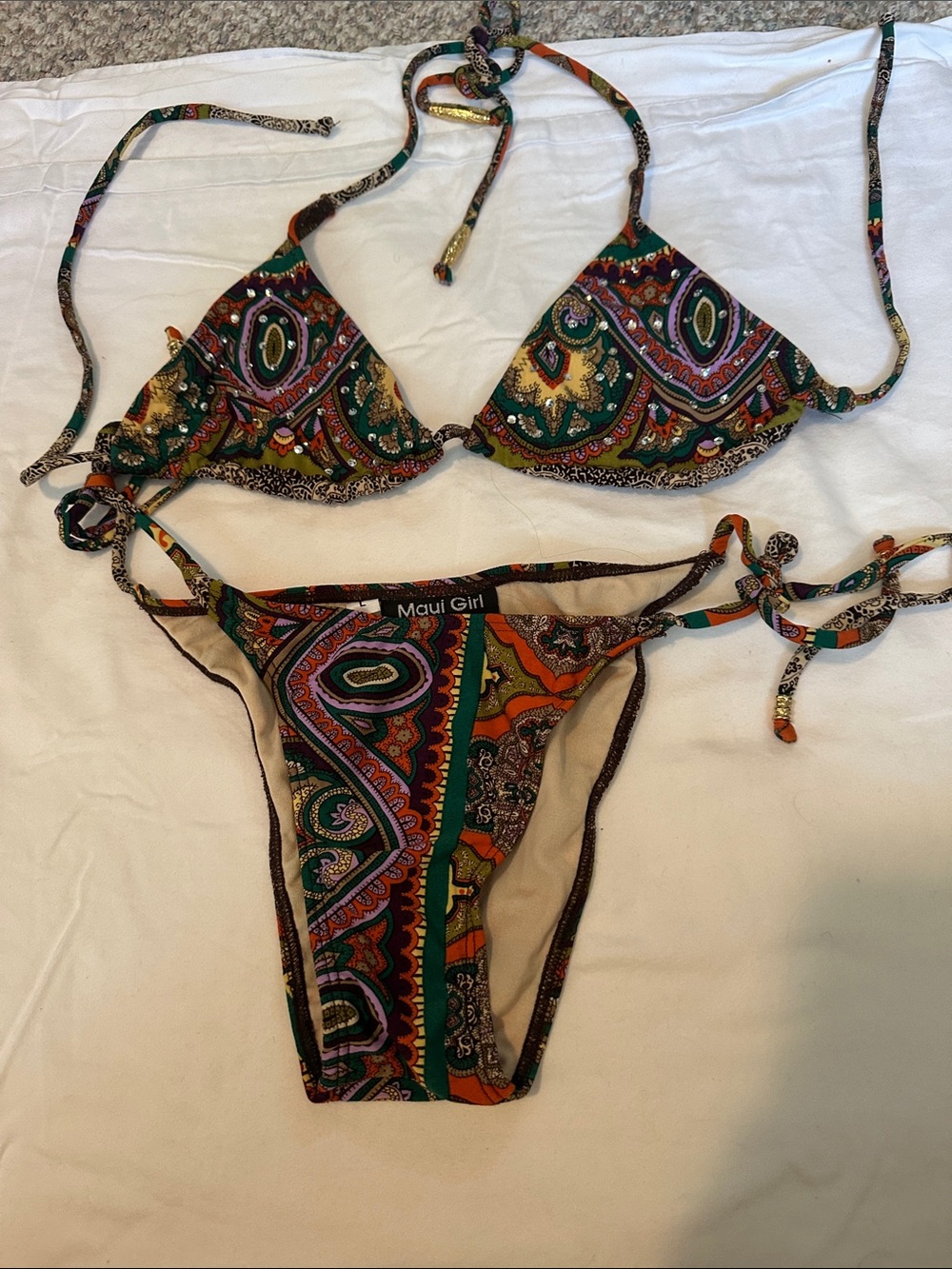 Green Paisley String Bikini Set